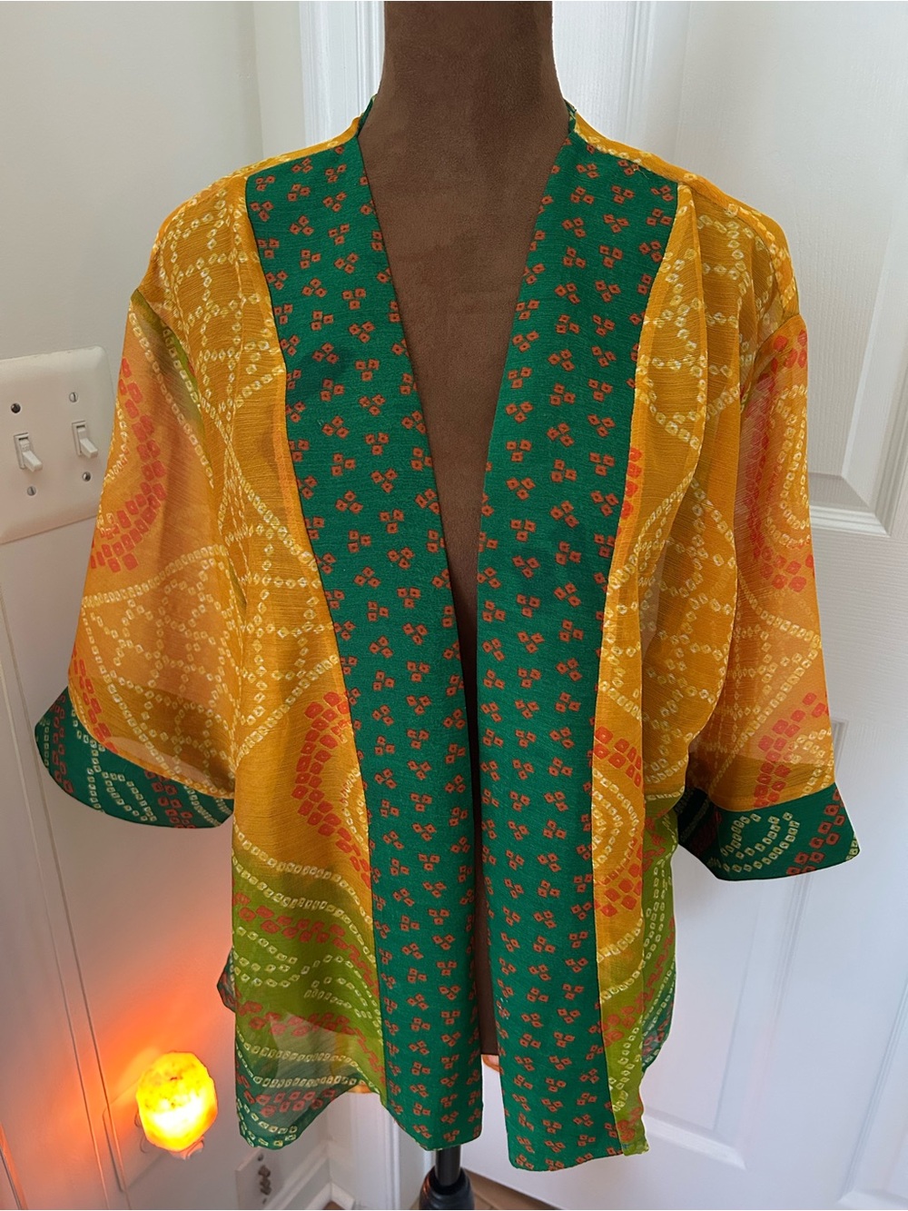 Colorful Boho Kimono Jacket in Mustard and Green
